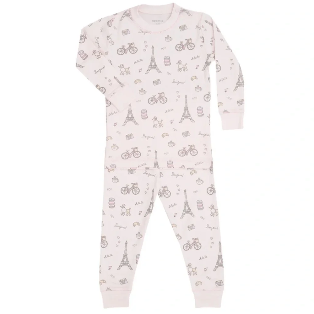 Kids Pajama Set - Pink Paris Print Long Sleeve Pajamas